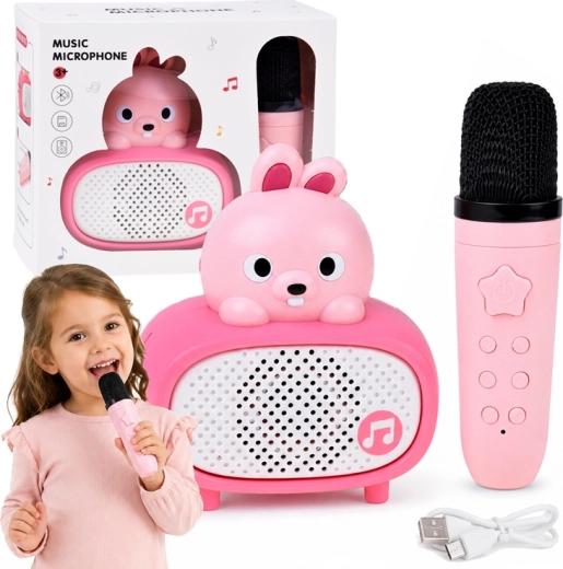 Интерактивно детско караоке с Bluetooth микрофон и високоговорител – зайче