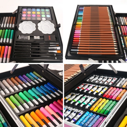 Neatly organized art supplies