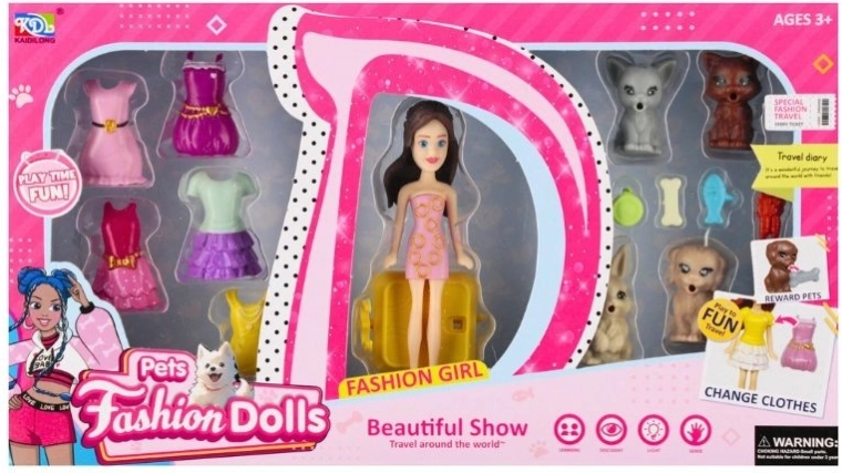 Dress-up doll with animals and accessories 8 cm