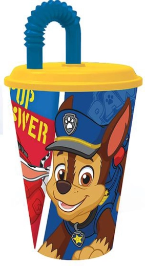Пластмасова чашка със сламка PAW PATROL 430 мл, синя