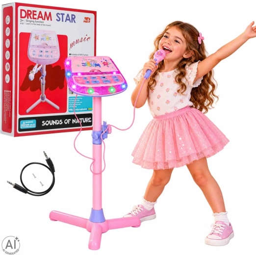 Children's karaoke microphone with stand and MP3 player