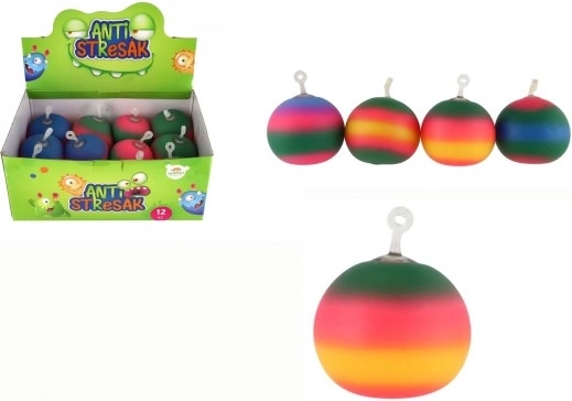 Anti-stress squeeze ball 11 cm – rainbow silicone ball with hanging loop