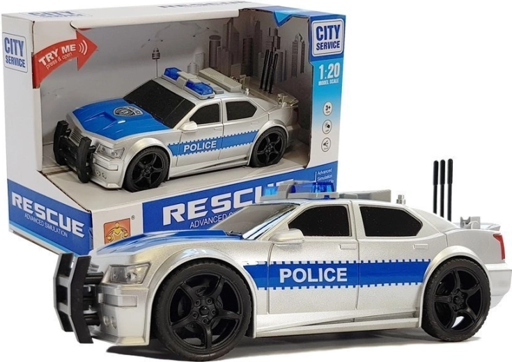 Battery-powered police car 1:20 with lights and sounds, silver