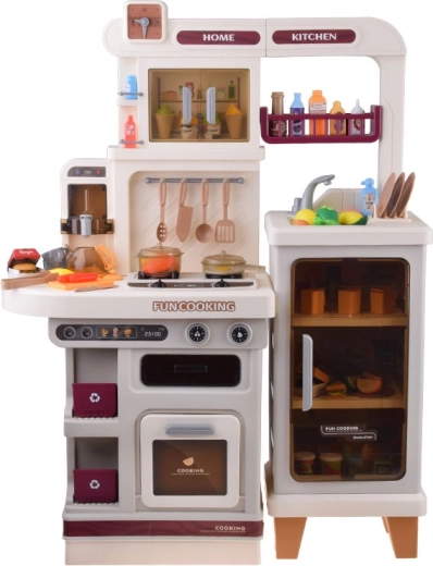 Interactive beige kids’ kitchen with light, sound and steam effects