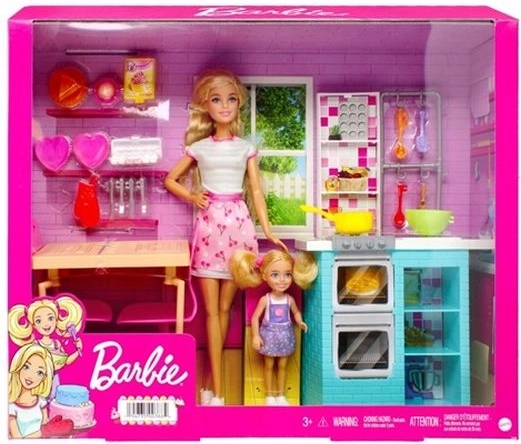Barbie and Chelsea Baking Playset with Kitchen and Dining Table