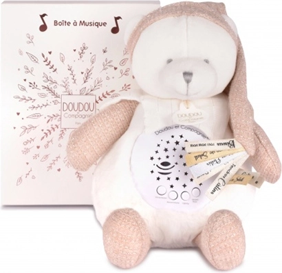Doudou et Compagnie musical night light with star projection – pink teddy bear