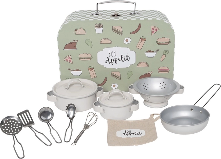 Jabadabado children’s cookware set in a suitcase, green