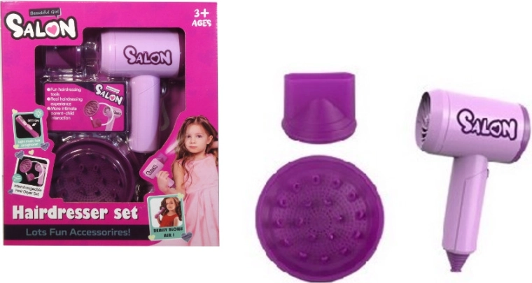 Hairdressing set with hair dryer and interchangeable attachments - 1 piece
