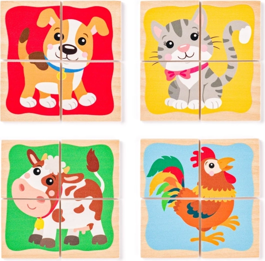 Wooden Animal Puzzle – 4-Piece Cubes in a Frame