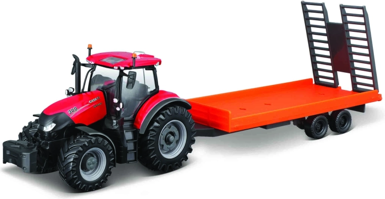 Bburago фермерски трактор с ремарке 10 см – CASE IH Optum CVX 300 с нископлатформено ремарке