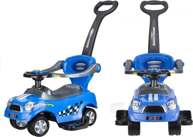 Ride-on with push handle and safety rails – Blue