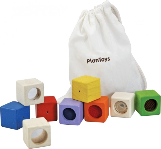 Сет сетивни кубчета Plan Toys – комплект 9 бр.