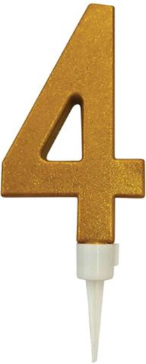 Свещ за торта – цифра 4, златна, 16 см