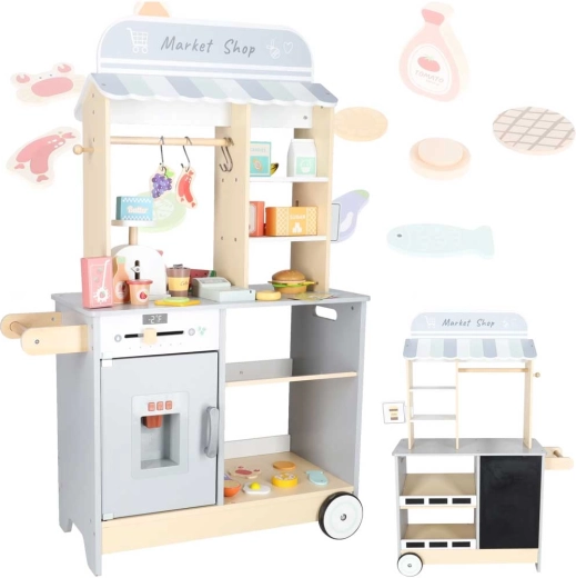 Wooden market stall food truck on wheels with ice maker
