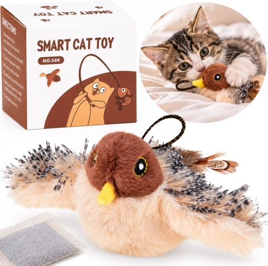 Interactive Plush Sparrow for Cats with Flapping Wings and Chirping