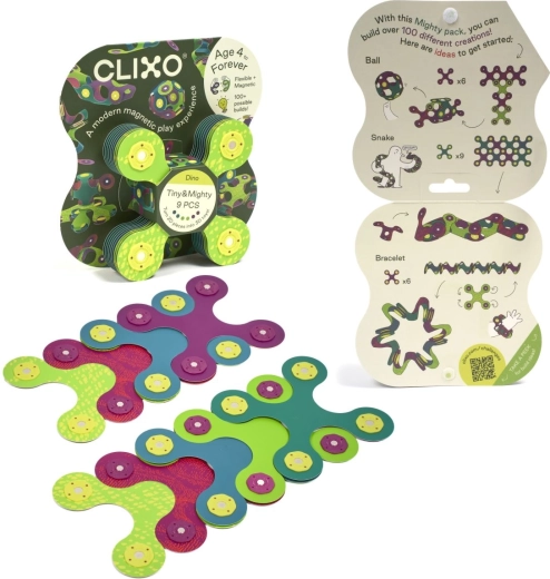 CLIXO Tiny & Mighty Dino magnetic building set - 9 pieces