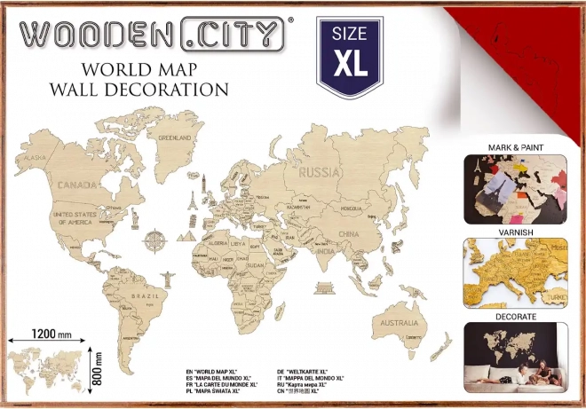 Wooden World Map XL 120 × 80 cm Red WOODEN CITY
