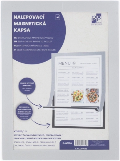 Self-adhesive magnetic pocket A5 with silver border