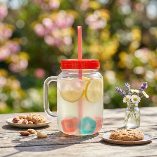 Червена чаша със сламка и охлаждащи кубчета, 550 ml