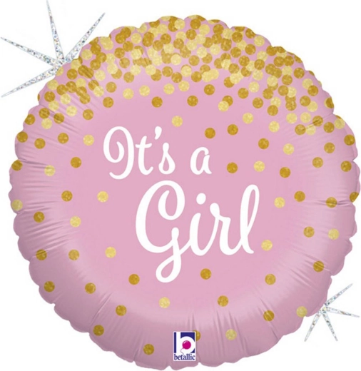 Grabo foil balloon “It’s a Girl!” pink 46 cm with gold confetti - 1 piece