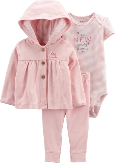 Carter’s three-piece set: hoodie, sweatpants and short-sleeve bodysuit Pink butterfly