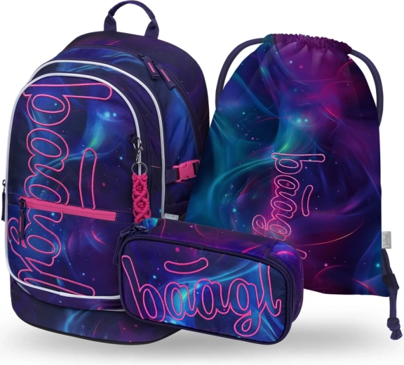 Baagl Core Nova Set: school backpack, pencil case and GRS drawstring bag