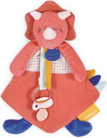 Doudou gift set - toy with pacifier holder pink dinosaur