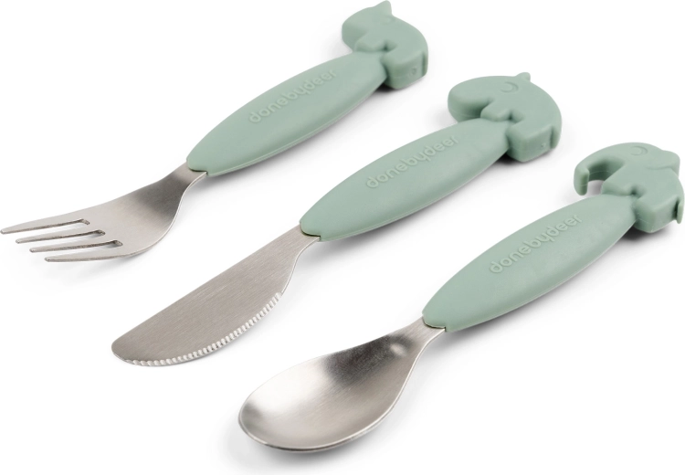 Done by Deer Easy-grip cutlery set Deer friends green