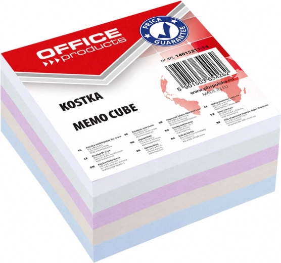 Хартиен блок за бележки OFFICE PRODUCTS, нелепен 85 × 85 × 40 mm, микс цветове – 1 брой