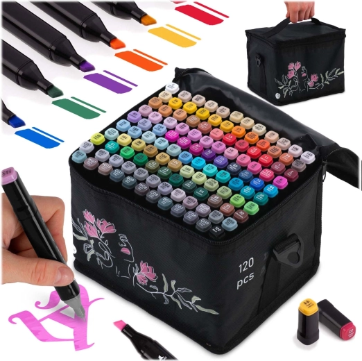 Alcohol Dual-Tip Markers with Case 120 pcs NUKIDO