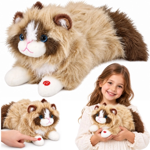 Interactive Plush Cat with Meowing Sounds, Beige, 40 cm