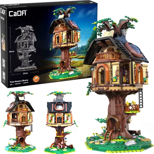Конструктор CADA Tree House Library – библиотека в къщичка на дърво с LED светлини, 1808 части