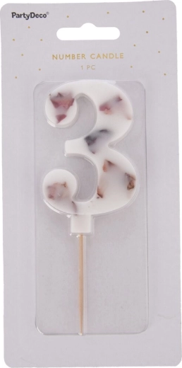Number 3 cake candle, white with flower, 8 cm
