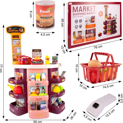 Supermarket with accessories, 44 pieces