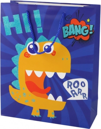 Paper gift bag blue with dinosaur 32 × 26 × 10 cm