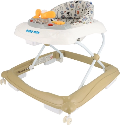 Baby walker with multimedia panel BABY MIX, silicone wheels, cappuccino