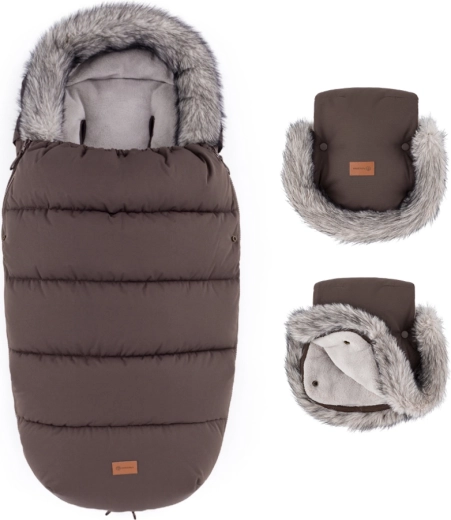 PETITE&MARS winter set: Comfy 4in1 footmuff + Furry stroller gloves rich brown