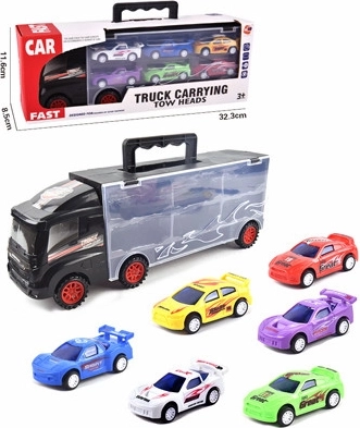 Truck with 6 toy cars and a retractable handle