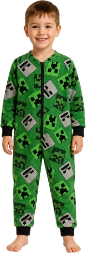 Children's green and black Minecraft fleece jumpsuit