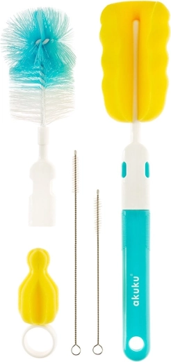 AKUKU blue brush set for cleaning bottles, pacifiers, and straws