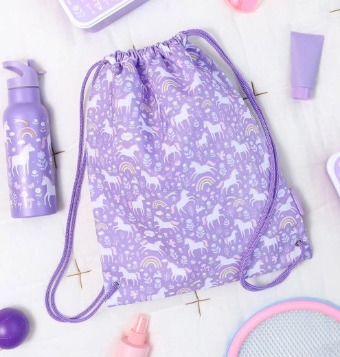 A Little Lovely Company children's sports drawstring bag with unicorns and rainbow