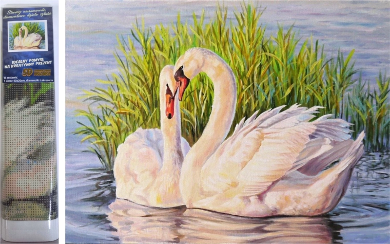Диамантено рисуване – лебеди в тръстиката 30 × 40 см