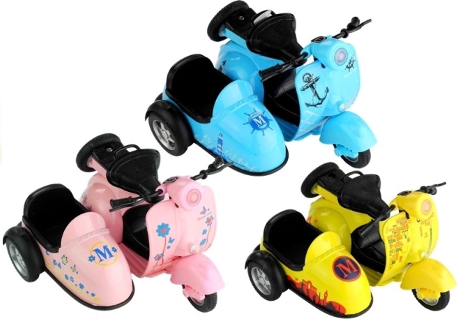 Metal scooter model with sidecar 1:14 with light and sound, 3 colors