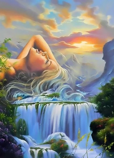 Диамантено рисуване – момиче и водопад 30 × 40 см