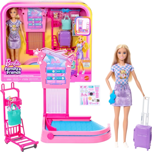 Barbie на летището – игрови комплект с чекиране и получаване на багаж с кукла и аксесоари