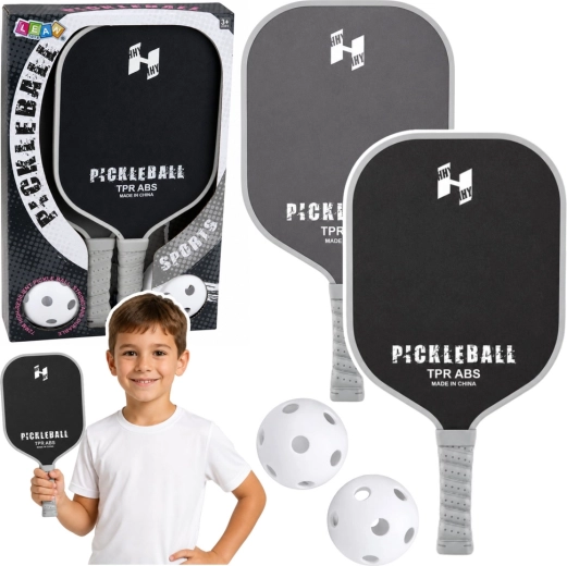 Pickleball set: 2 paddles and 2 balls (black-gray)