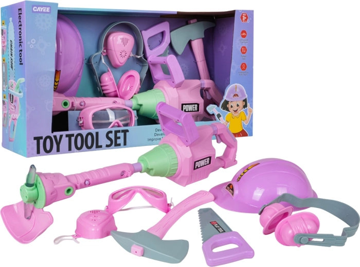 Pink children's garden tool set with an interactive trimmer