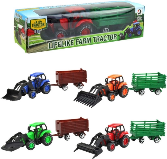 Farm tractor with front loader and trailer 9 cm in a box - 1 piece