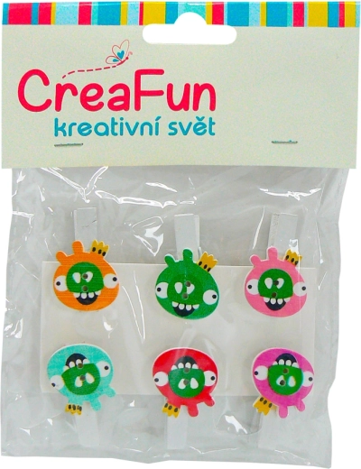 Colorful bird-shaped clips, 6 pcs