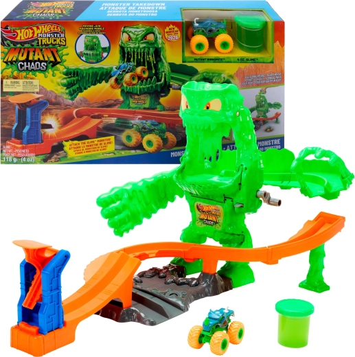 Hot Wheels Monster Truck писта със слуз: битка с мутантско чудовище + количка